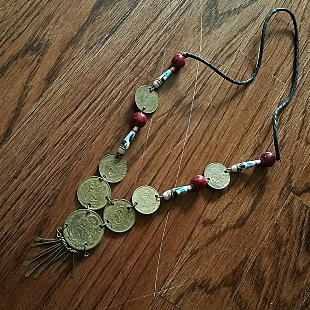 Vintage Tribal Boho Peruvian Coin + Beads Necklace